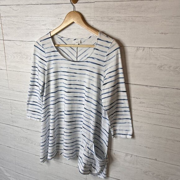 Pure Jill Tunic Womens Size Small Blue & White Striped Front Side Pocket Top - Picture 4 of 16